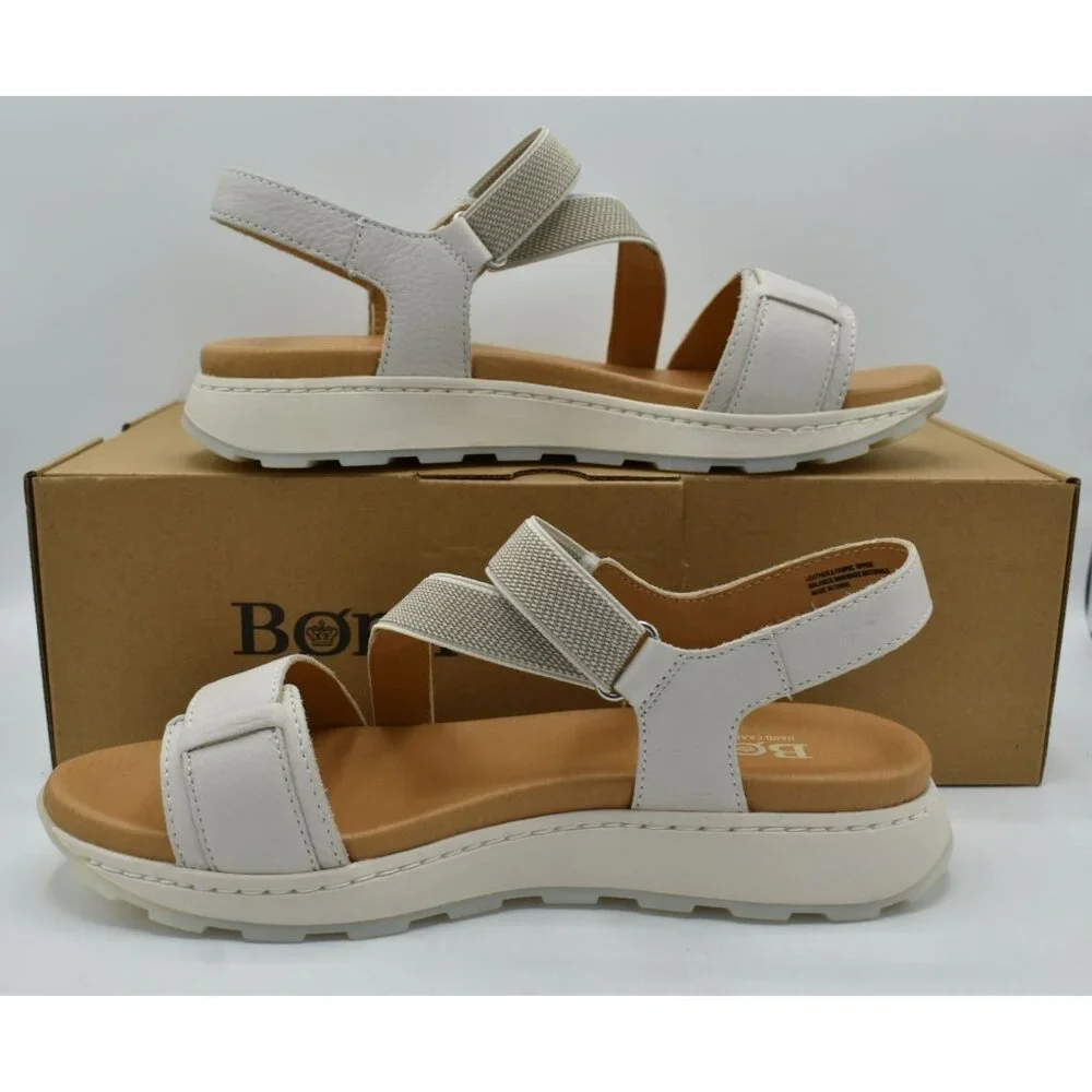 Born Womens Size 11‎ Mady White Combo Leather Strappy Open Toe Sandals Shoes